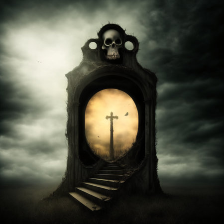 Abstract halloween abstract fogmagical dark fairy tale forest at nightの素材