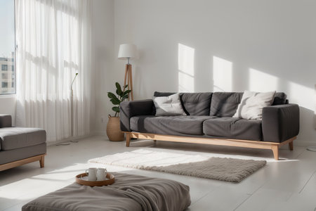 realistic gray sofa with shadow in minimalistic style isolated on white background. Vectorの素材