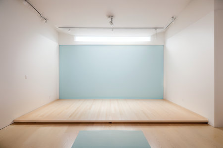 blank stand interior design, empty room for show case background, blue pastel color blank stand interior designの素材