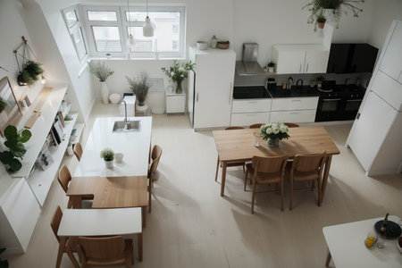 modern kitchen in a lt. top viewの素材