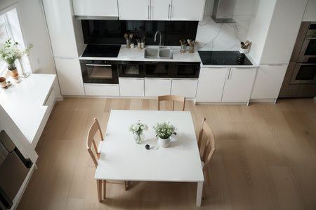 modern kitchen in a lt. top viewの素材