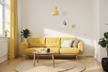 Yellow room with sofa. Scandinavian interior design.の素材