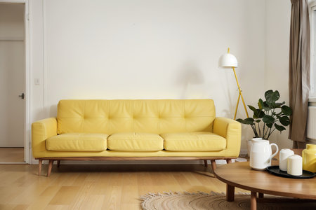 Yellow room with sofa. Scandinavian interior design.の素材