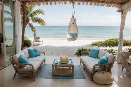 house near beach decoration with hanging chairの素材