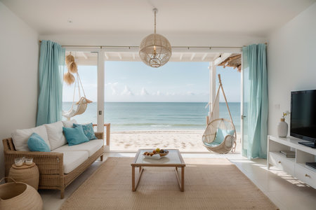 house near beach decoration with hanging chairの素材