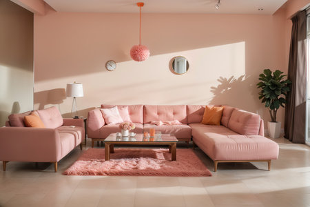 Luxury modern interior of living room ,Living coral decor concept ,の素材