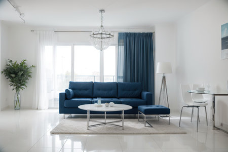 modern dining room with blue sofa - ingの素材