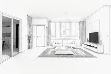 Line drawing of the interior on white backgroundの素材