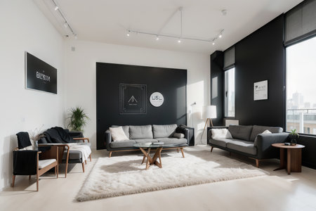 Interior minimalist room, gallery furniture logo design vectorの素材