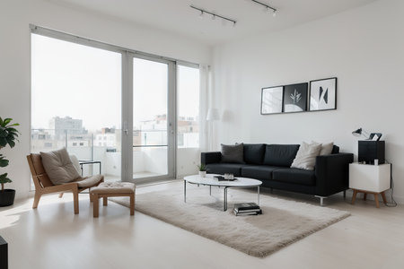 Interior minimalist room, gallery furniture logo design vectorの素材