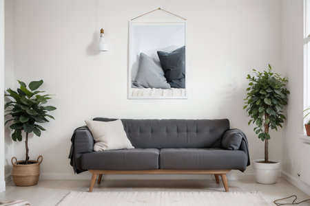 Mockup poster frame in cozy home interior background,の素材