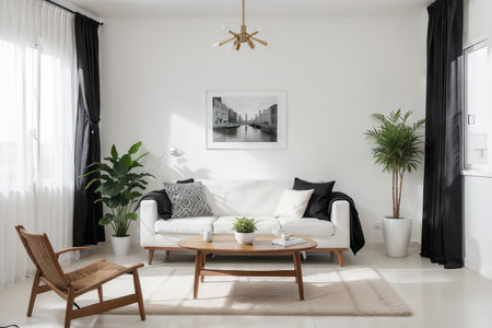Living room graphic black white home interior sketch vectorの素材
