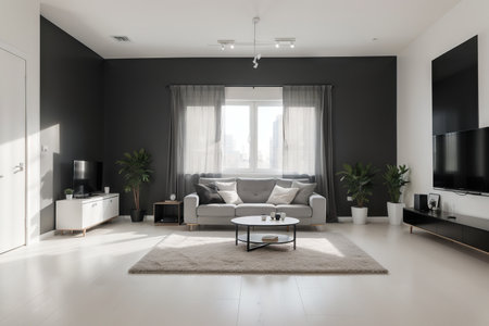 Interior minimalist room, gallery furniture logo design vectorの素材