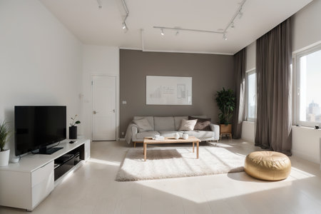 Interior minimalist room, gallery furniture logo design vectorの素材