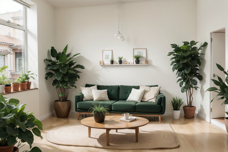 Room with Green House Plant Interior Inside Concept Contour Linear Style. Vector of Lineart Houseplantの素材