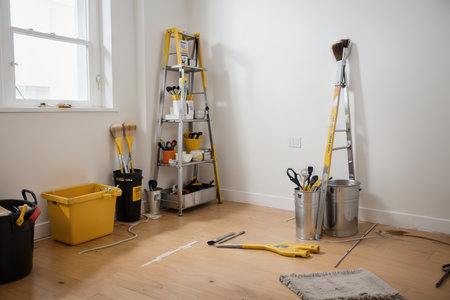 Set of tools for painting wall at homeの素材