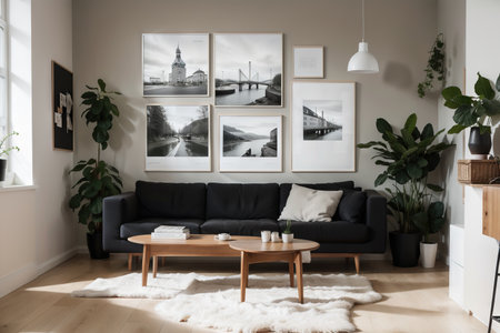 poster frame in modern interior background, living room, Scandinavian style, ,の素材