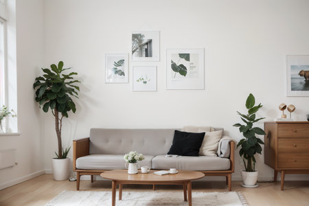 poster frame in modern interior background, living room, Scandinavian style, ,の素材