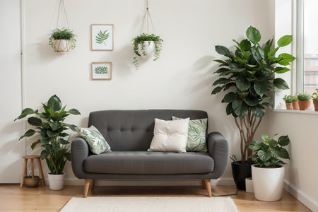 Room with Green House Plant Interior Inside Concept Contour Linear Style. Vector of Lineart Houseplantの素材