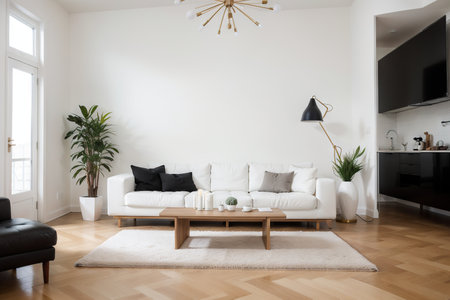 Stylish white modern living room interior, home decor, ,の素材