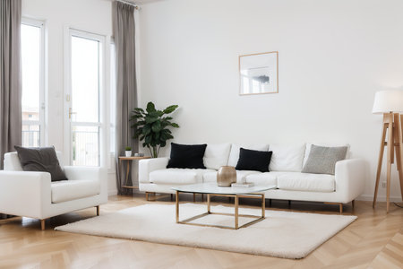 Stylish white modern living room interior, home decor, ,の素材