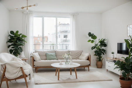 White living room with sofa. Scandinavian interior design.の素材