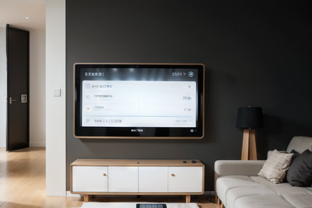 smart screen with smart home and modern living roomの素材