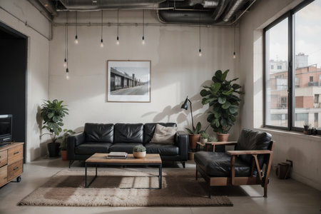 Frame mockup in living room interior background, industrial style,の素材