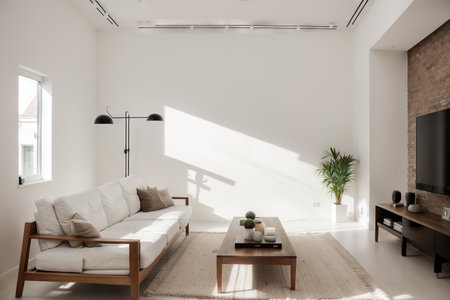 Modern empty interiors design of living room space and wall texture background,の素材