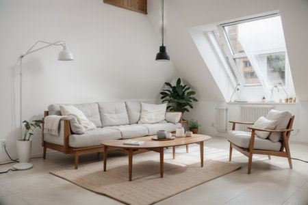 Loft style house with armchair and accessories in the room.の素材