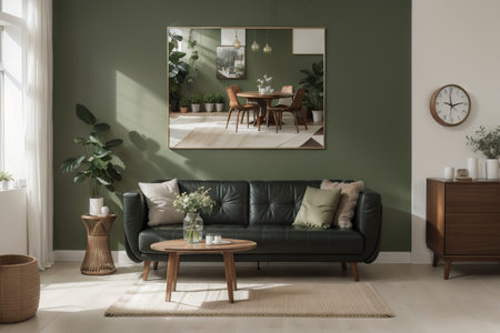 Mock-up frame in dark green home interior,の素材