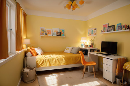 Light cozy teen room with color decorationsの素材