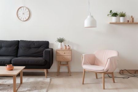 Modern minimalistic interior with an armchair. Scandinavian style. .の素材
