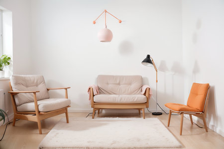 Modern minimalistic interior with an armchair. Scandinavian style. .の素材
