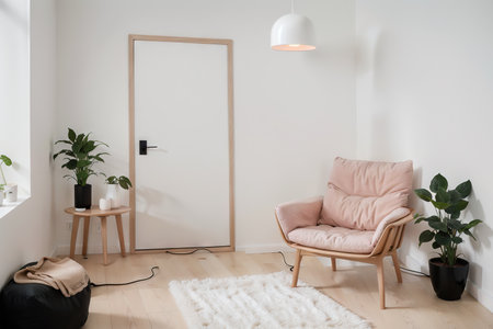 Modern minimalistic interior with an armchair. Scandinavian style. .の素材