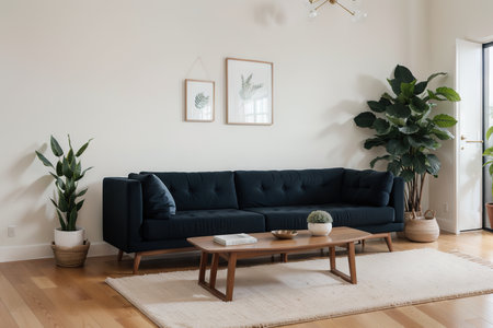 interior design for living area or reception with sofa,plant,sidetable,props on wood floor in modern style background / ,の素材