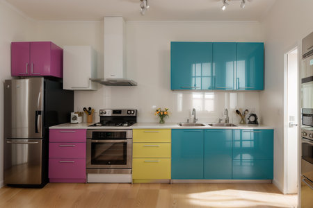 Set of colorful vector interior design house rooms with furniture icons: living room, bedroom, kitchen and home office. Flat style vector .の素材