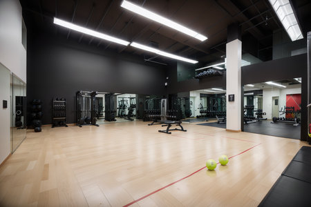 Modern gym interior with sport and fitness equipment, fitness center inteior,の素材