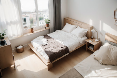 Isometric view bed room muji style open inside interior architecture, digital art.の素材