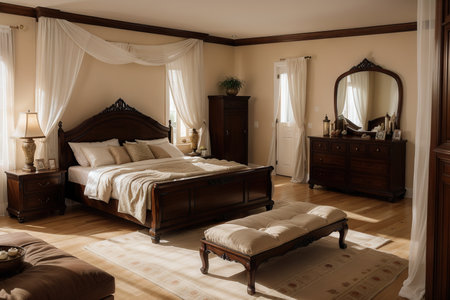 A Luxurious interior of a oriental style bedroomの素材