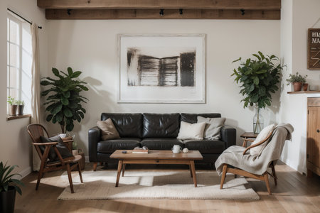 Mockup frame in farmhouse living room interior,の素材
