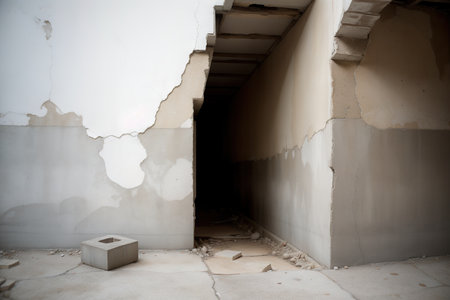 cracks on the surface Concrete walls due to soil subsidence and vibration can be detrimental to buildings and residents.の素材