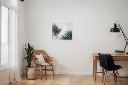 Two blank picture frame mockups on a wall. Square orientation. Artwork templates in interior designの素材