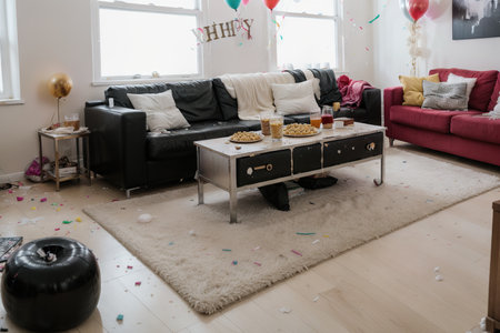 Messy living room interior. After party chaosの素材