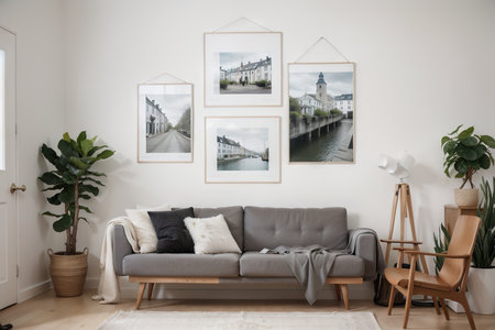 poster frame in modern interior background, living room, Scandinavian style, ,の素材