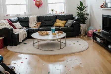 Messy living room interior. After party chaosの素材