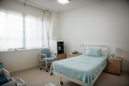Empty single hospital room with bed in a clinic ()の素材