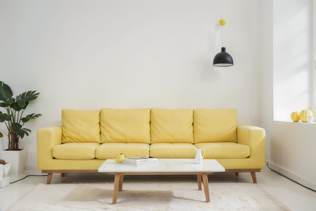 White plaster wall in living room have yellow sofa and decoration minimal.の素材