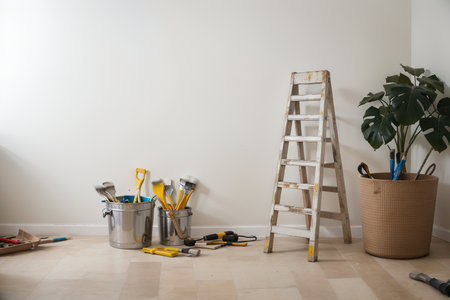 Set of tools for painting wall at homeの素材