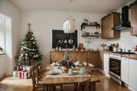 Christmas and New Year decorate the interior of the kitchenの素材